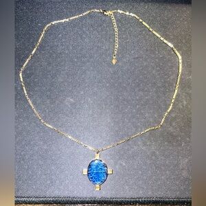 Blue and Gold Cross Pendant Necklace